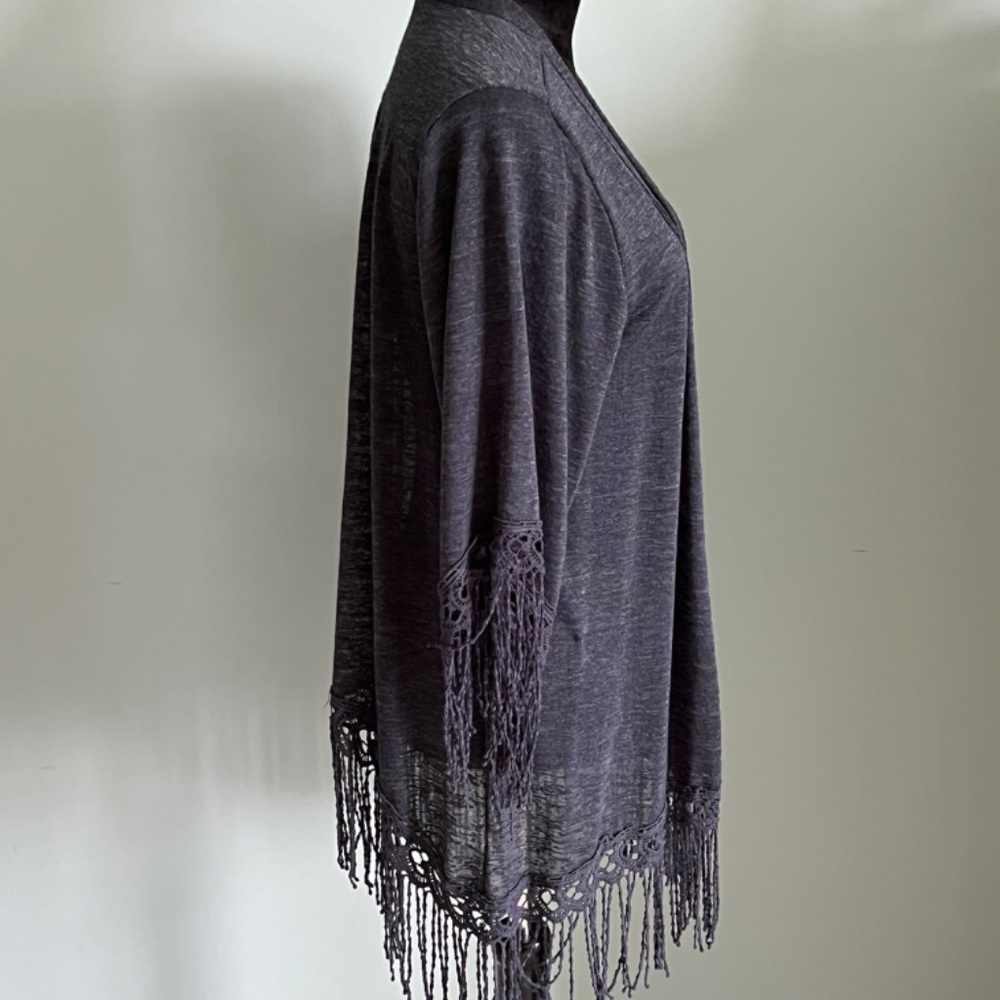 Eyeshadow Charcoal Gray Open Front Fringe Kimono L - image 5
